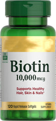 Biotin, Supports Healthy Hair, Skin and Nails, 10,000 mcg, Rapid Release Softgels, 120 Ct