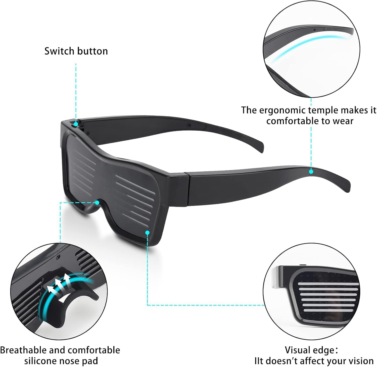 LED Glasses, Party Glasses, Customizable Bluetooth Glasses, Light Up Glasses, for Birthday Party, Halloween Party, Christmas, New Year, Neon Glasses, Smart Glasses, Led Light Party