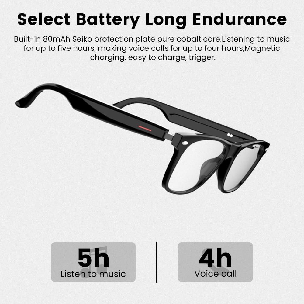 Smart Glasses Bluetooth Audio Sunglasses for Men Women with Dual Stereo Speakers, Open Ear Music &HD Calling, Touch &Voice Assistant, UV Protection—Black