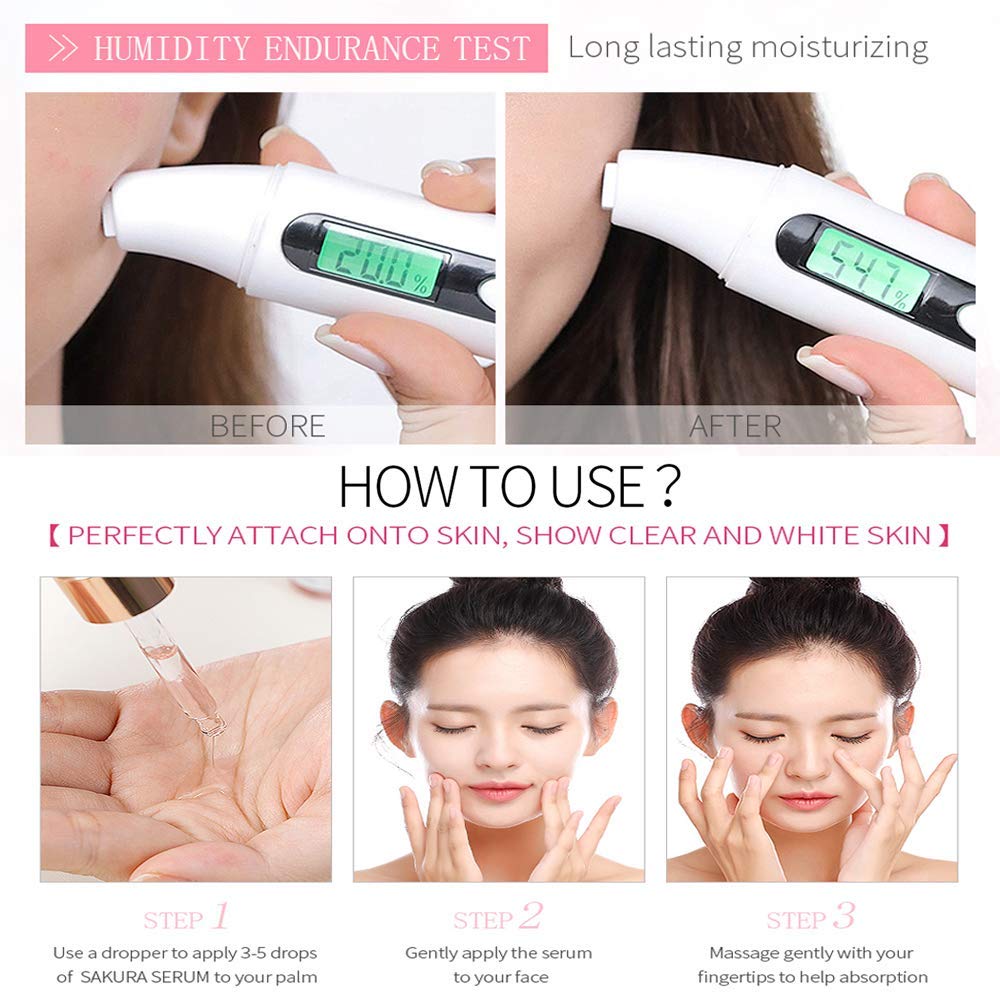 Face Fluid Essence Moisturizing Skin Shining Cherry Blossom Hyaluronic Acid Serum Essence Shrink Pores Tightening Skin Face Solution (17ml)