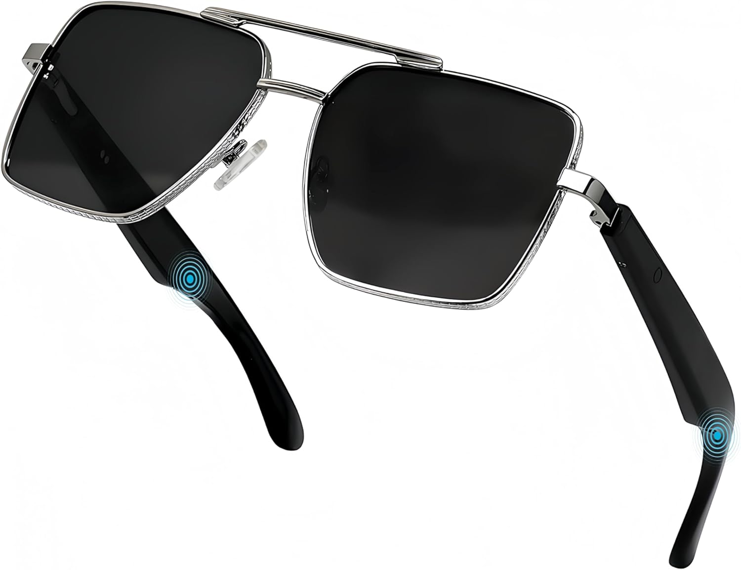 Pilot Smart Glasses,Bluetooth Sunglasses for Women/Men with Audio, Polarized Sunglasses,Dual Mic & Speakers, UV Protection, Music/Calling/Voice Assistant/Remote Photography，Silver Frame Gray Lens