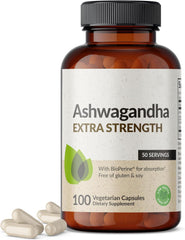 Ashwagandha Extra Strength Stress & Mood Support with BioPerine - Non GMO Formula, 100 Vegetarian Capsules