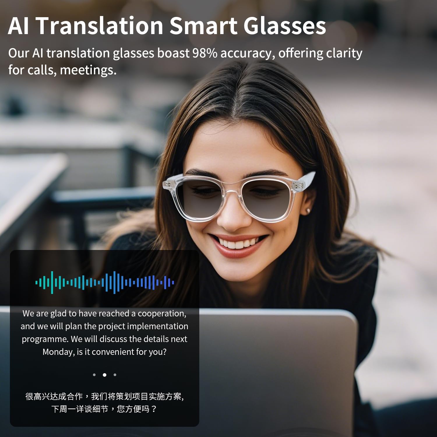 Bluetooth Audio Smart Blue Light Glasses for Men & Women, Blue Light Filtering & Open Ear Sound Smart Glasses (GS07-AI-Pink-Glasses)