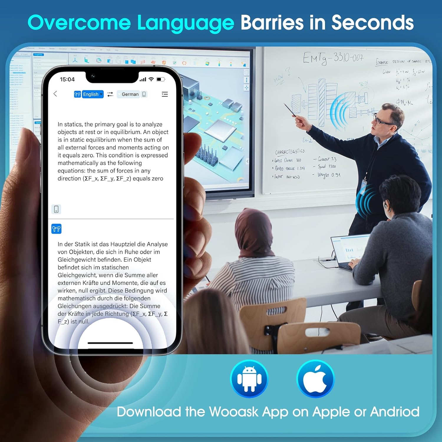 AI Translation Earbuds Real Time, 6 in 1 Instant Language Translator Earbuds 144 Languages & Accents, 8 Offline, Voice/Video Call, Wireless OWS Translating Earbuds for Travel Business Learning