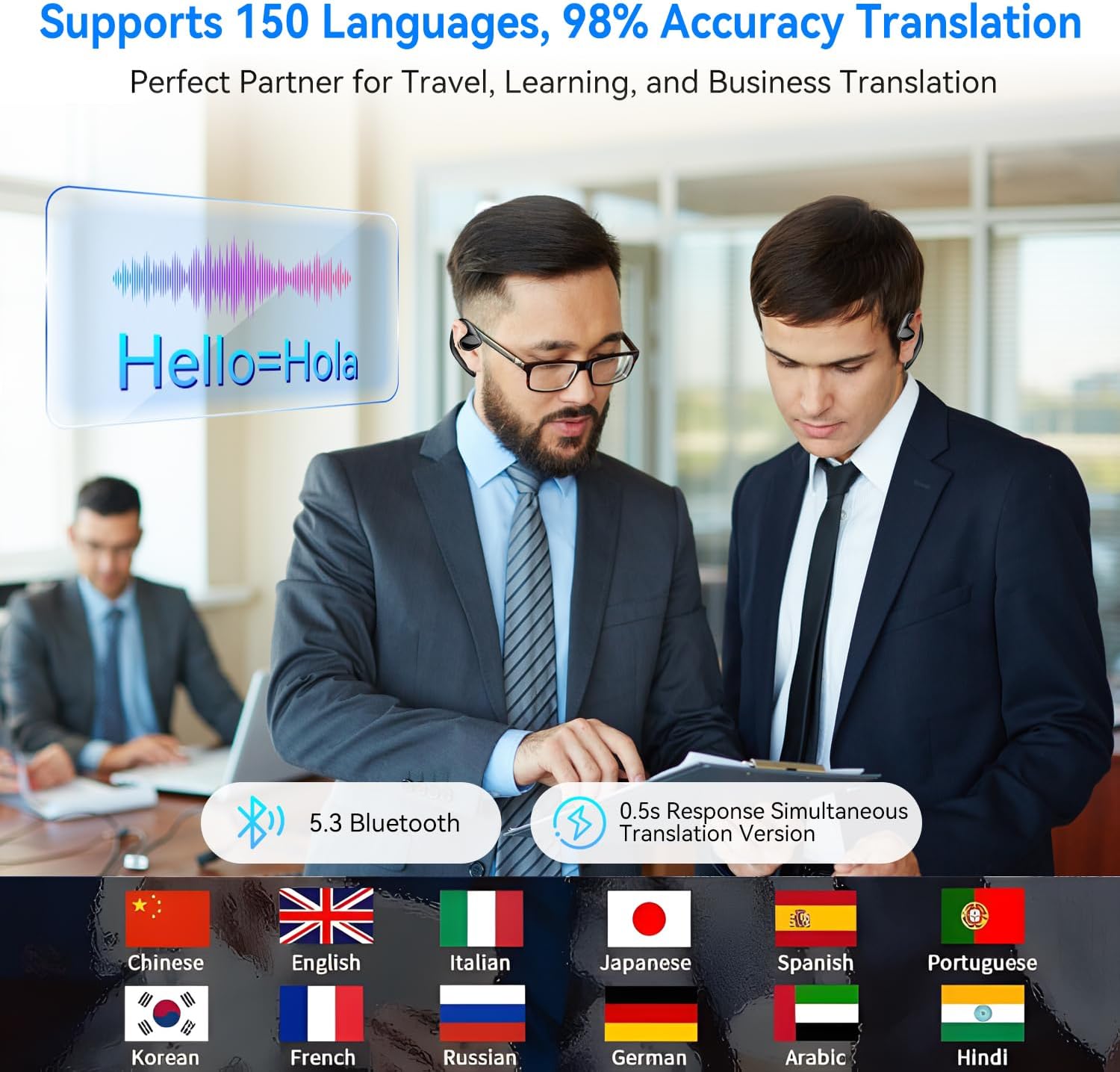 Ai Language Translation Earbuds Real Time 2025,150 Languages Two-Way Instant Voice Language Translator,Wireless Bluetooth Headphones,Text/Photo Translation Device with APP for iOS &Android-Black