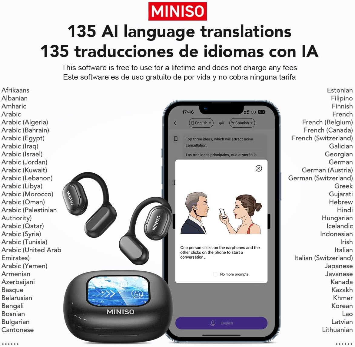 MINISO X30 OWS Translation Wireless Bluetooth Earbuds Support 135 Languages Real Time Bluetooth Translation Support Playing Music Phone Calls Headphones & Meeting Summary Earphones