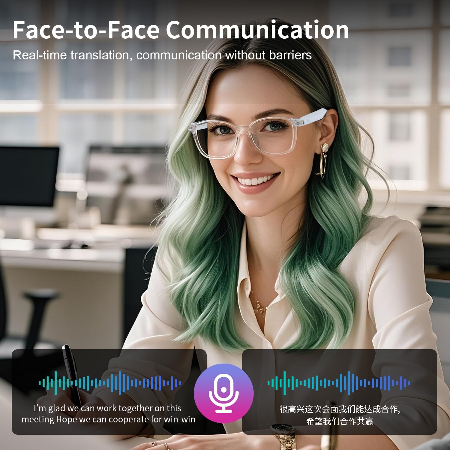 Bluetooth Audio Smart Blue Light Glasses for Men & Women, Blue Light Filtering & Open Ear Sound Smart Glasses (GS07-AI-Pink-Glasses)