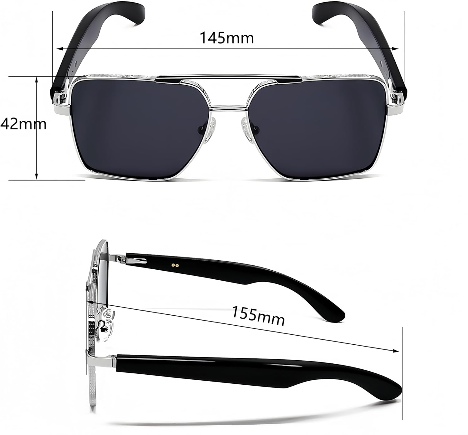 Pilot Smart Glasses,Bluetooth Sunglasses for Women/Men with Audio, Polarized Sunglasses,Dual Mic & Speakers, UV Protection, Music/Calling/Voice Assistant/Remote Photography，Silver Frame Gray Lens