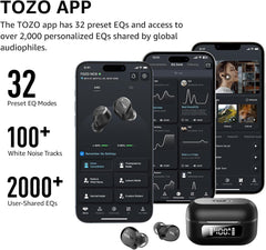 Hybrid Active Noise Cancelling Wireless Earbuds, 6 Mics ENC Clear Call, IPX8 Waterproof, in Ear Bluetooth 5.3 Headphones Stereo Bass Ear Buds 59H Playtime with LED Display 32 EQs via APP