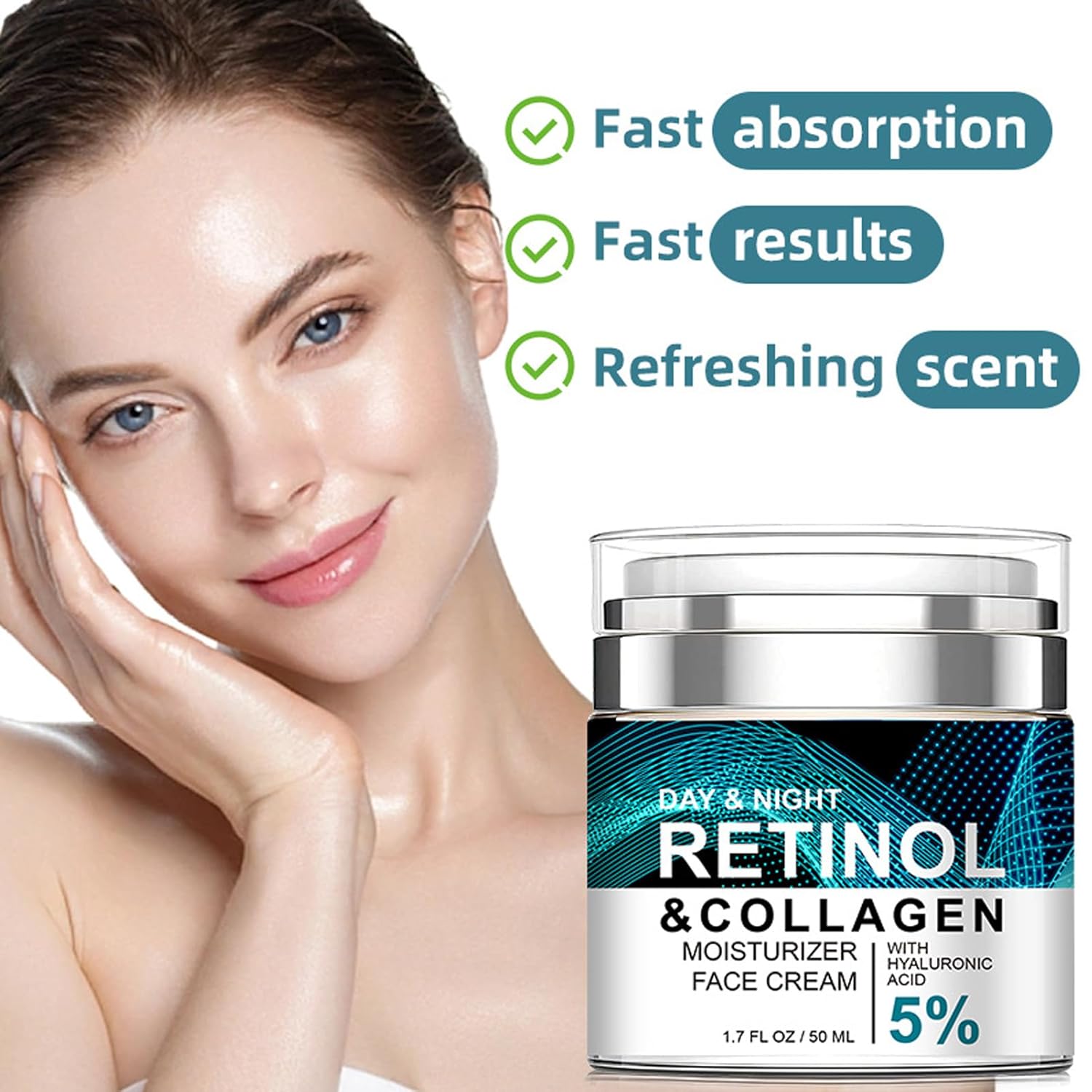 Collagen Retinol Hyaluronic Acid Cream, Retinol and Collagen Face Cream, Anti Againg Collagen Retinol Hyaluronic Acid Cream, Retinol Moisturizer for Face, Anti Wrinkle Retinol Night Cream for Women