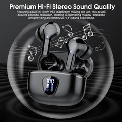 Wireless Earbuds, Bluetooth 5.4 Headphones HiFi Stereo, Bluetooth Earbuds with ENC Noise Cancelling Mic, IP7 Waterproof in Ear Earphones, 48H, LED Display Ear buds for Pad Workout Sports, Black