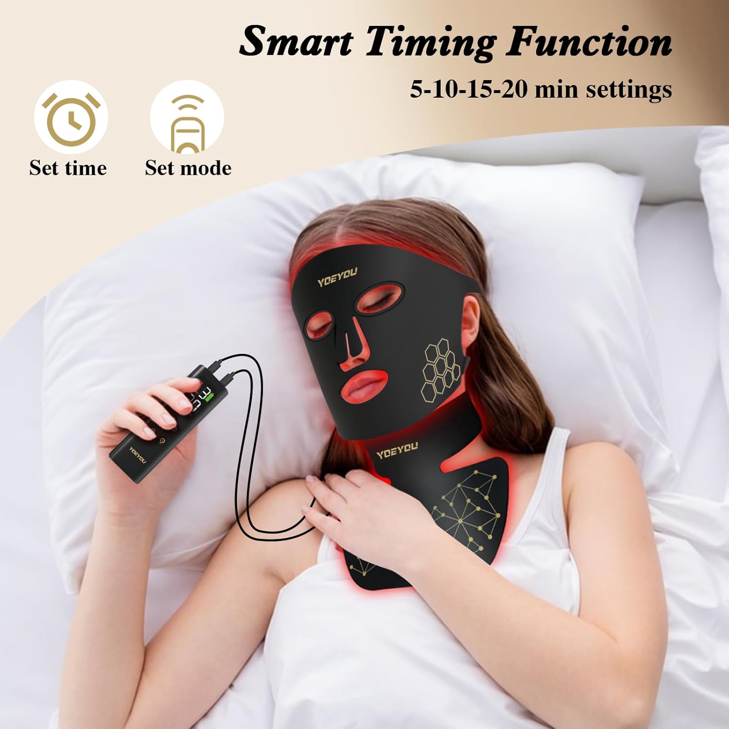 Red Light Therapy for Face and Neck, Infrared LED Mask Light Therapy 4 Light Waves with 850nm Near Infrared, Portable Rechargeable Red Light Therapy Mask Skincare Device for Facial Rejuvenation