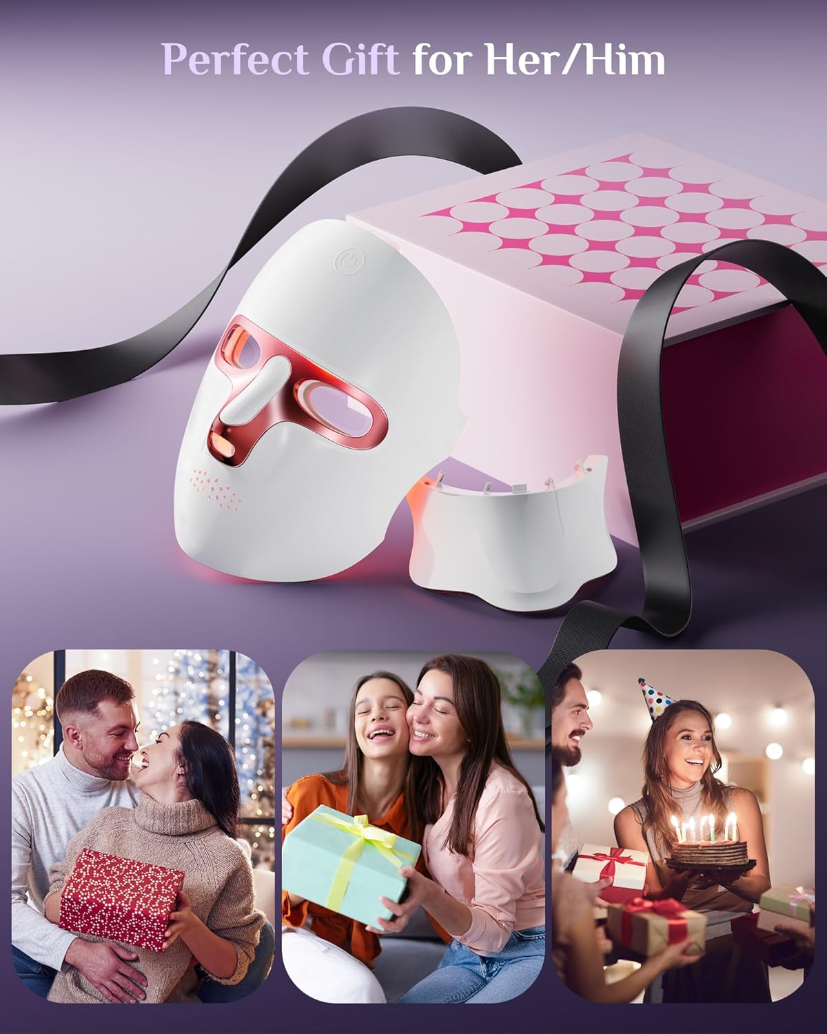 Red Light Therapy Mask for Face & Neck, LED Face Light Therapy,USB C Rechargeable,Infrared Mask for Home Working Travel Yoga
