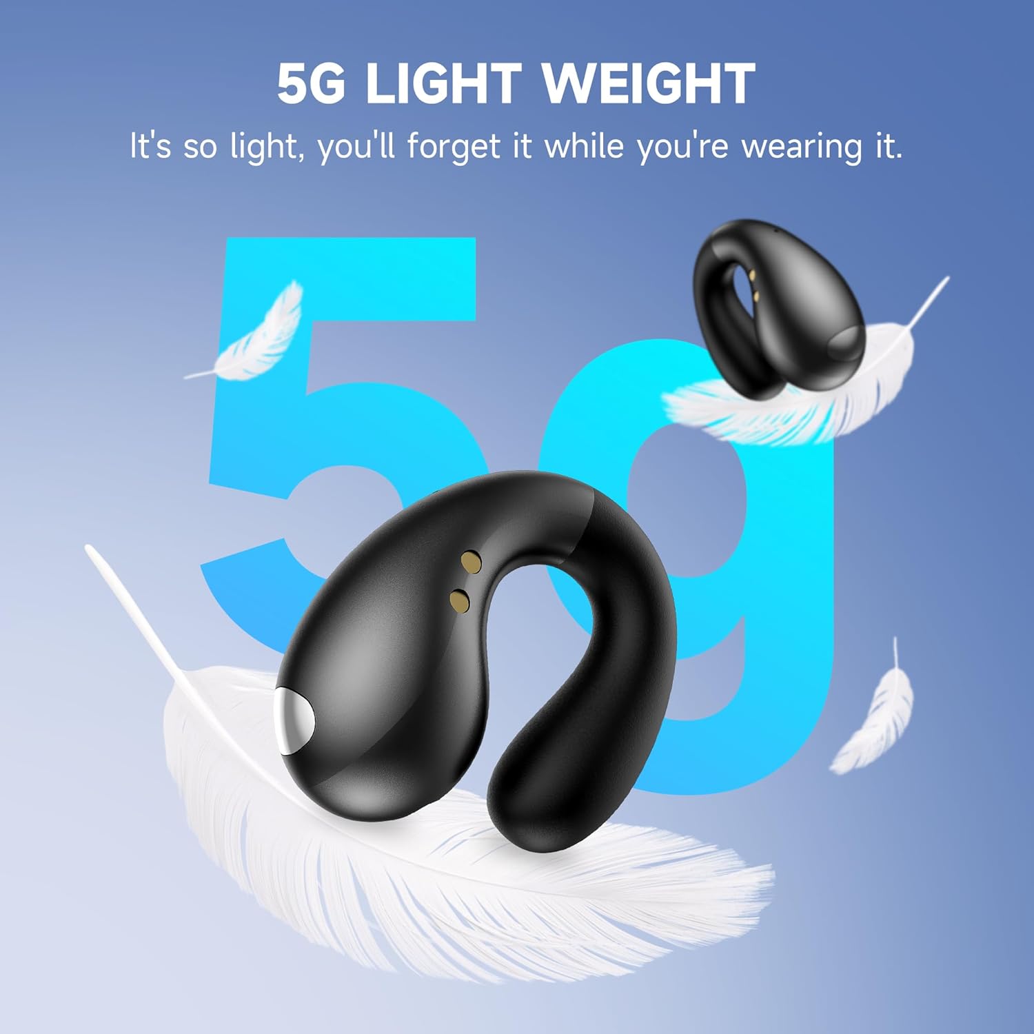 Open Ear Earbuds Wireless Bluetooth 5.3 Earphones, Flexible Clip On Ear buds with 36H Playtime LED Display Bone Conduction Headphones, IPX7 Waterproof Light Weight Fit for Every Ear, Sport, Workout