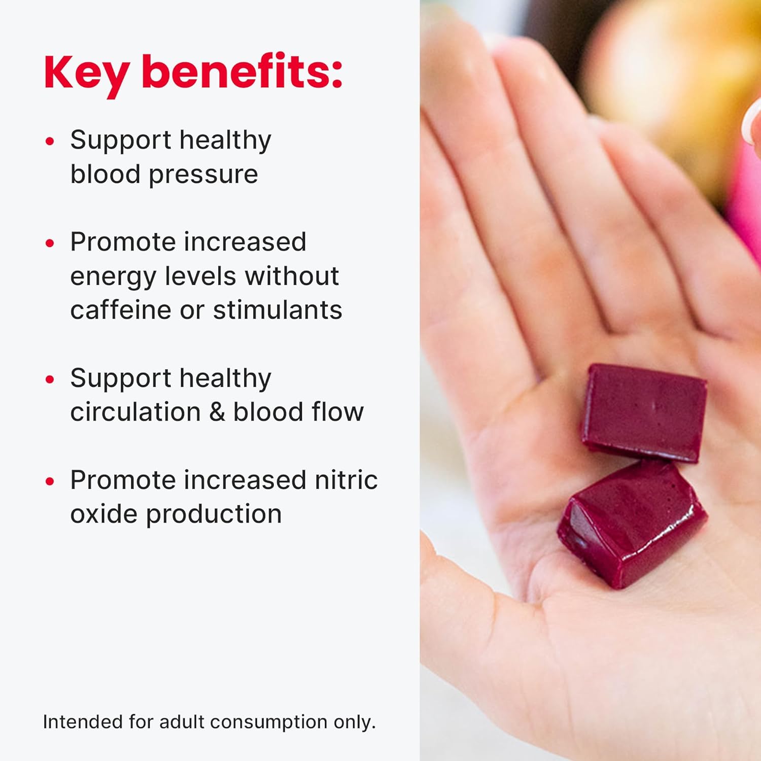 SuperBeets Heart Chews - Nitric Oxide Production and Blood Pressure Support - Grape Seed Extract & Non-GMO Beet Energy Chews - Pomegranate Berry Flavor - 60 Count