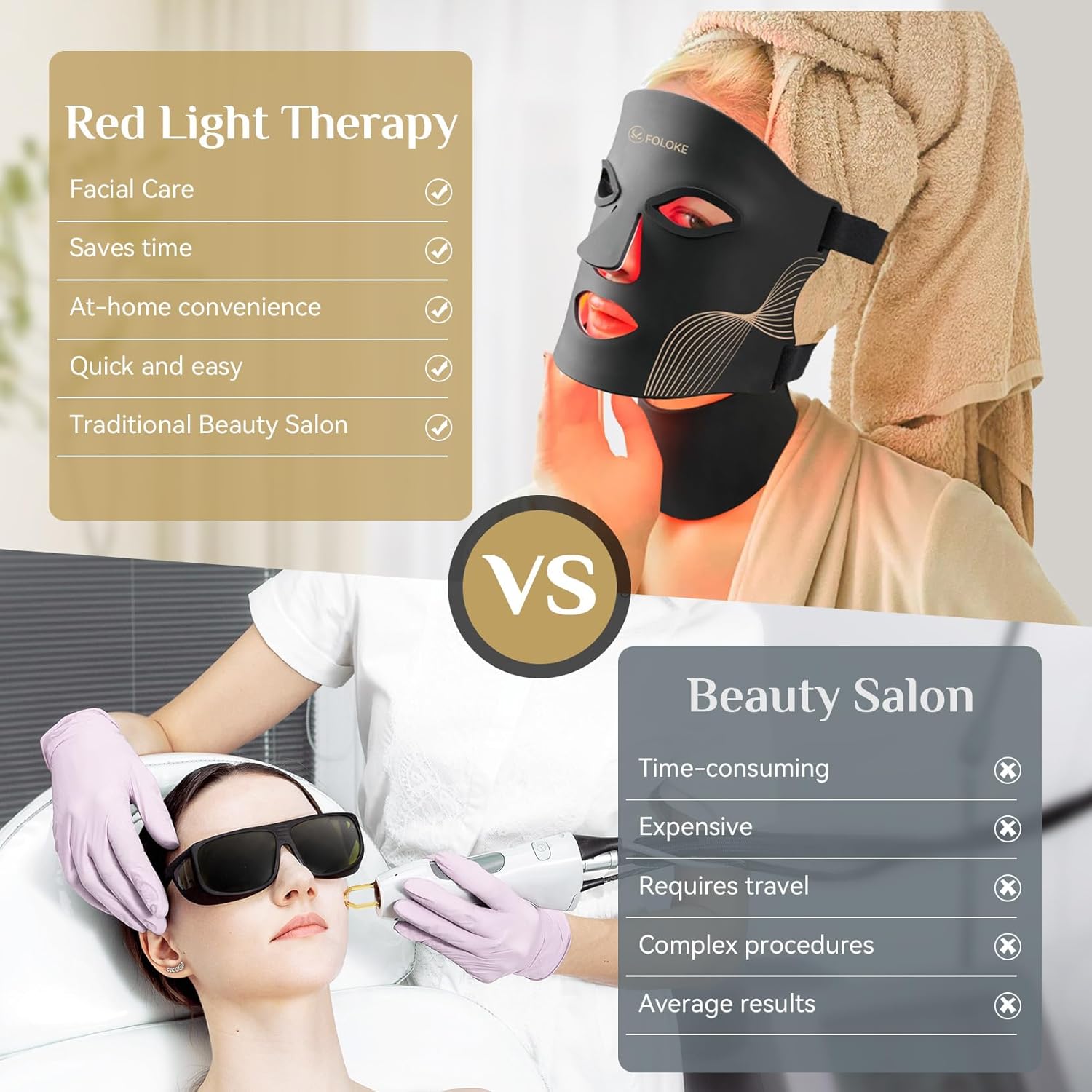 LED Light Therapy Mask Skin Care ， LEDs face mask & neck mask Red - Wavelength for Home Use, – Advanced Skincare Made Easy (Licorice)