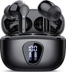 Wireless Earbuds, Bluetooth 5.4 Headphones HiFi Stereo, Bluetooth Earbuds with ENC Noise Cancelling Mic, IP7 Waterproof in Ear Earphones, 48H, LED Display Ear buds for Pad Workout Sports, Black
