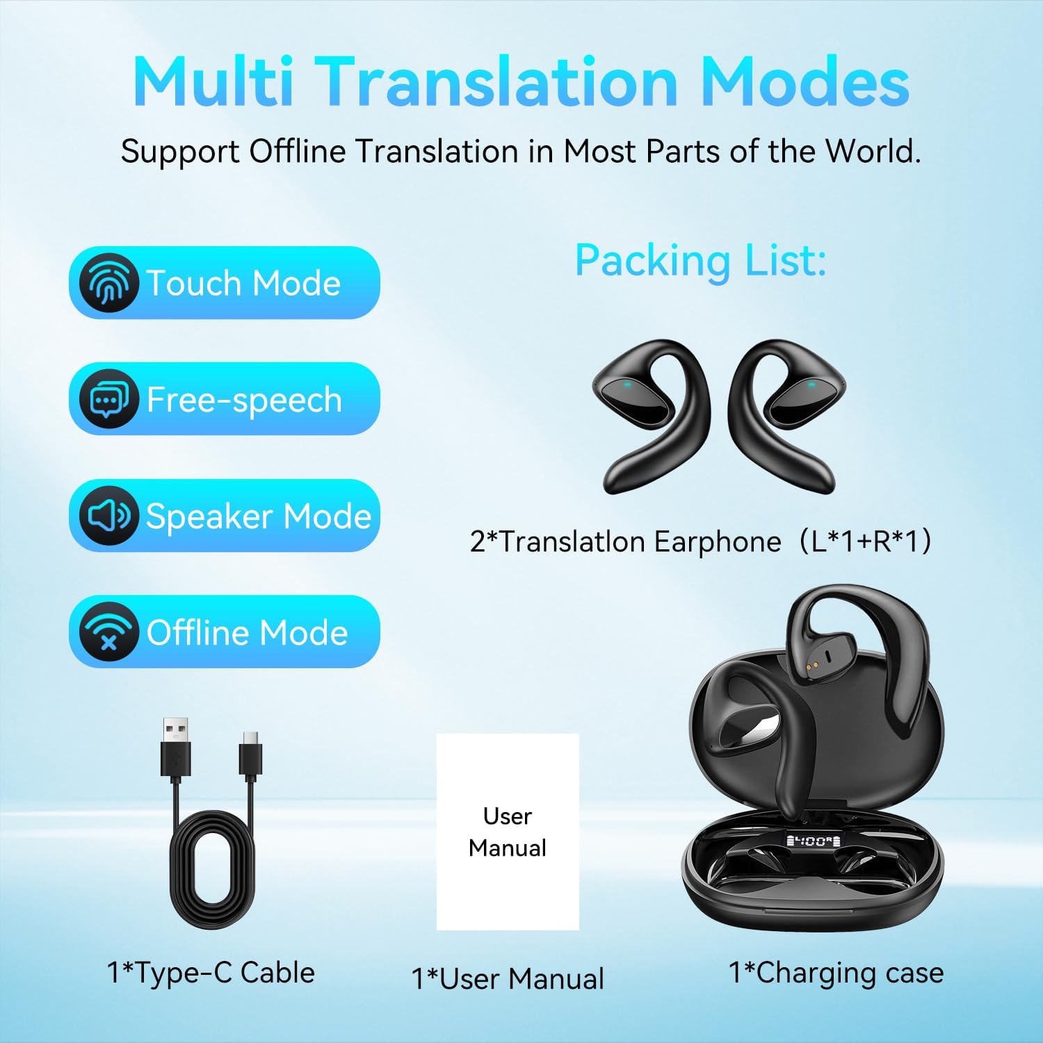 Ai Language Translation Earbuds Real Time 2025,150 Languages Two-Way Instant Voice Language Translator,Wireless Bluetooth Headphones,Text/Photo Translation Device with APP for iOS &Android-Black