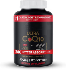 CoQ10 100mg Softgels, Ultra CoQ10 100mg, 3x Better Absorption, Antioxidant for Heart Health & Energy Production, Coenzyme Q10 Vitamins and Supplements, 4 Month Supply, 120 Count