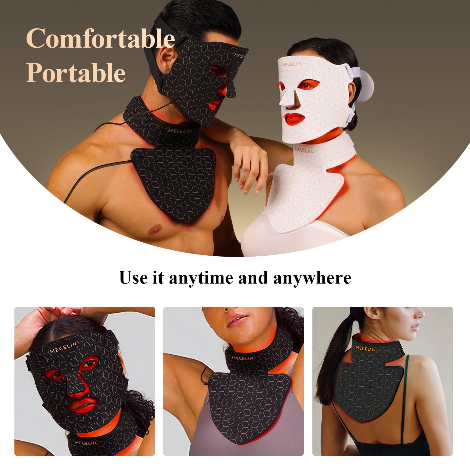 Led Red Light Therapy Face & Neck Mask, 7 Colors Led Light Therapy Facial Mask, Infrared Red Light Therapy Mask, Infrared Light Skin Rejuvenation(Black)
