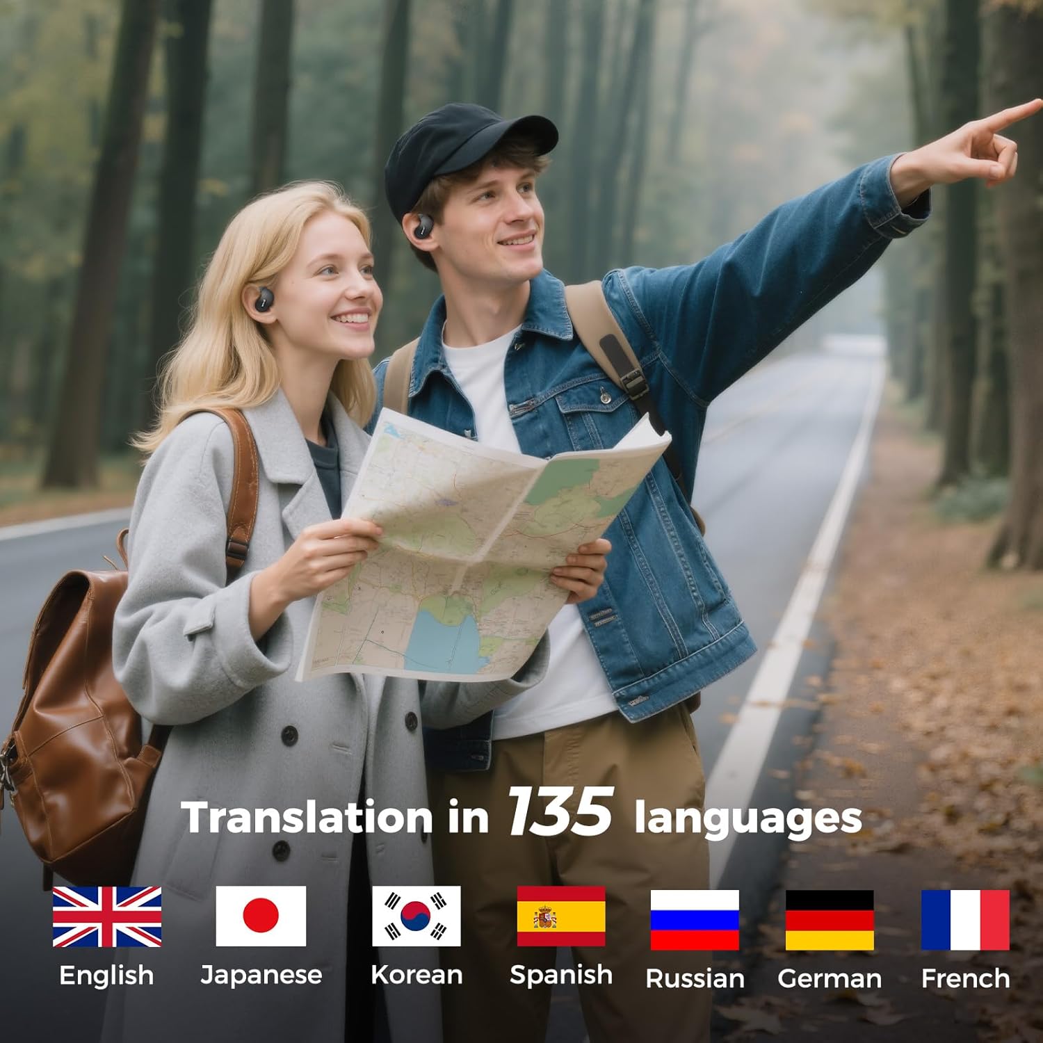 AI Translator Earbuds, X15 PRO AI Language Translator Headphones Bluetooth Earbuds for Listening to Music & Calling Support 135 Languages (Black Blue)