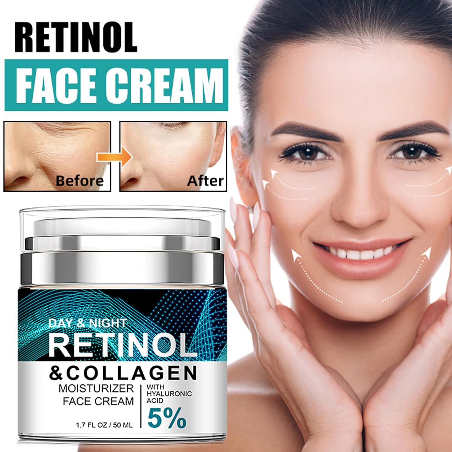 Collagen Retinol Hyaluronic Acid Cream, Retinol and Collagen Face Cream, Anti Againg Collagen Retinol Hyaluronic Acid Cream, Retinol Moisturizer for Face, Anti Wrinkle Retinol Night Cream for Women