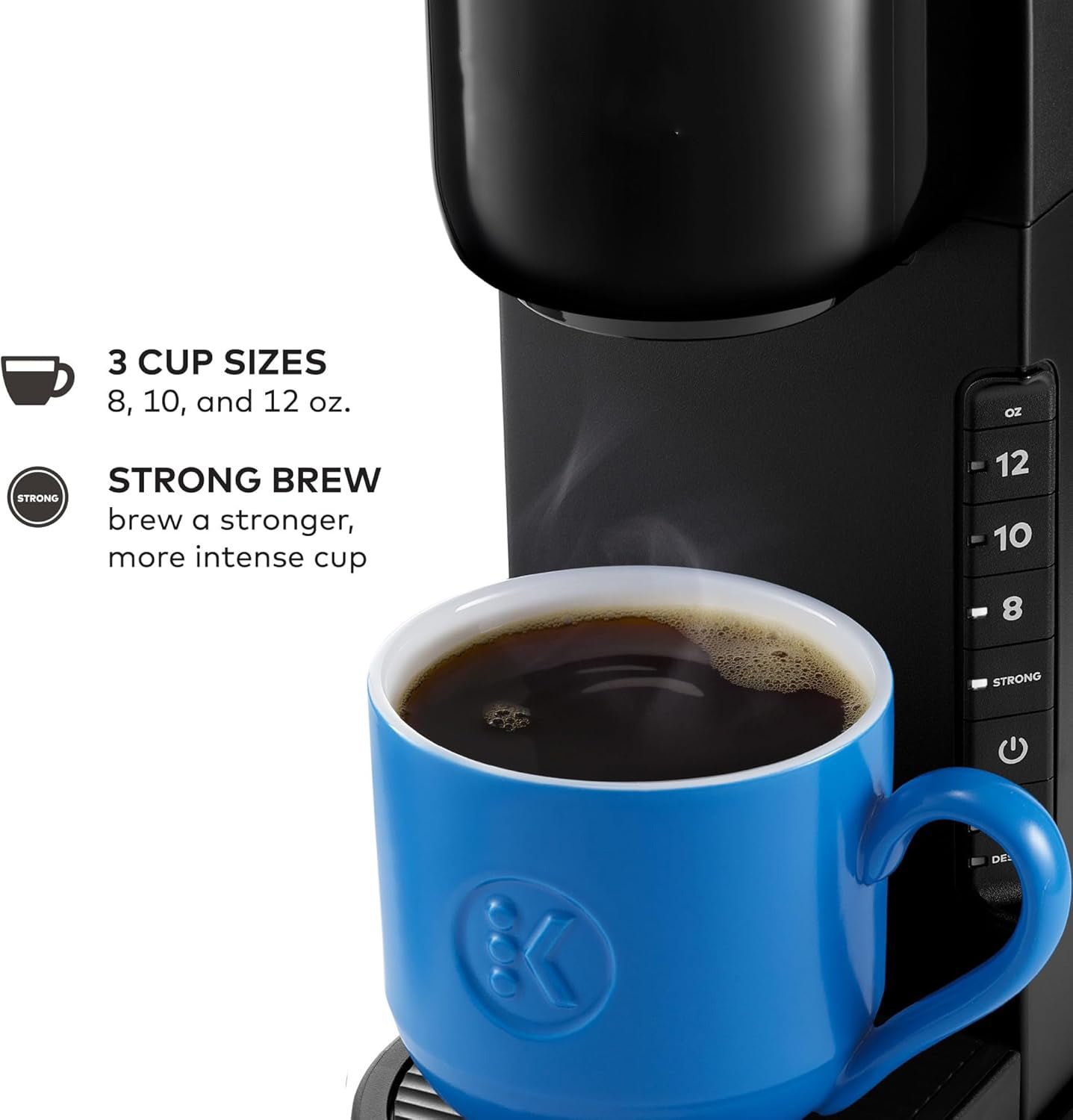 K-Express Single Serve K-Cup Pod Coffee Maker, 3 Brew Sizes, Strong Button Feature, 42oz Removable Reservoir, Black