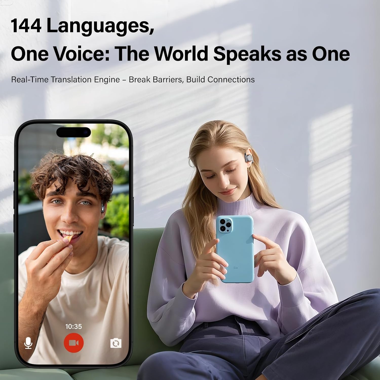 AI Translation Earbuds Real Time, 144 Language Translator Earbuds for iOS and Android 3-in-1 Translation Headphones Translating Device for Learning Business Travel (Black)