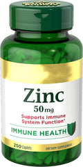 Zinc 50mg, Immune Support & Antioxidant Supplement, Promotes Skin Health 250 Caplets