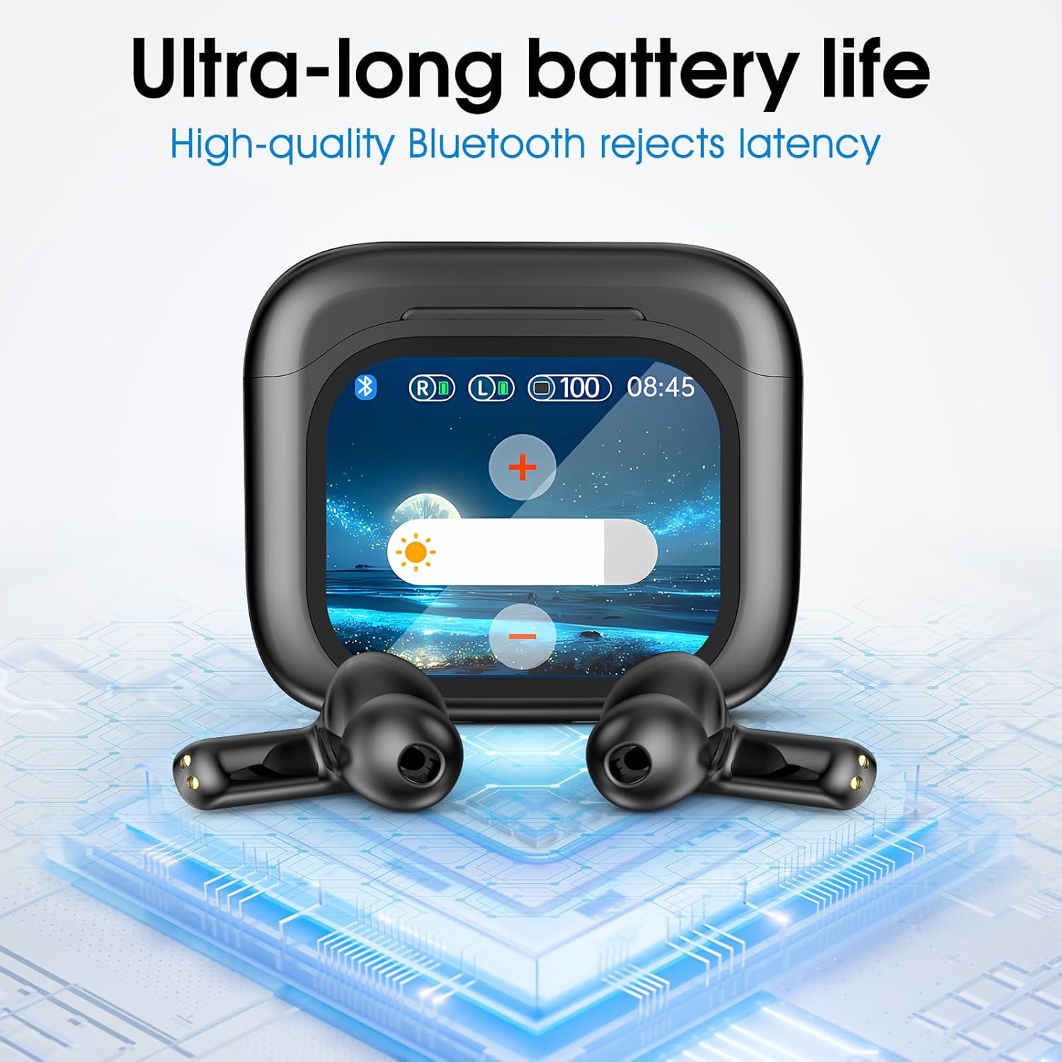 AI Language Translation Earbuds, LCD Touch Screen OWS Real-Time Translator for 144 Languages & Accents Headphones Translator Ideal for Travel Business Learning Translation Device Earphones