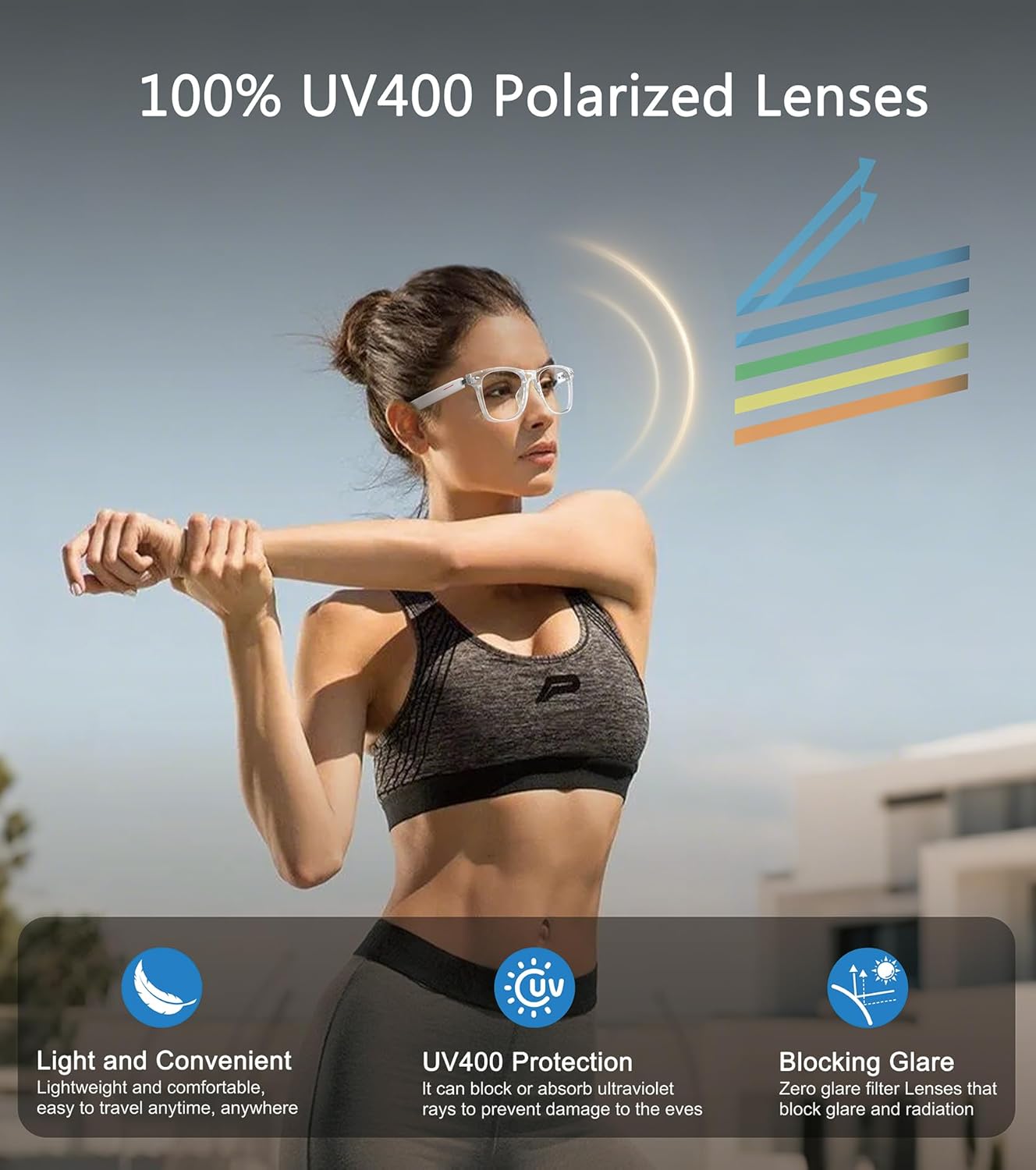 AI Smart Glasses, Multifunctional Bluetooth Glasses for Men & Women, 116 Languages & Accents Translator Glasses, Blue Light Filter & Polarized UV Protection Lenses Translation Glasses, White