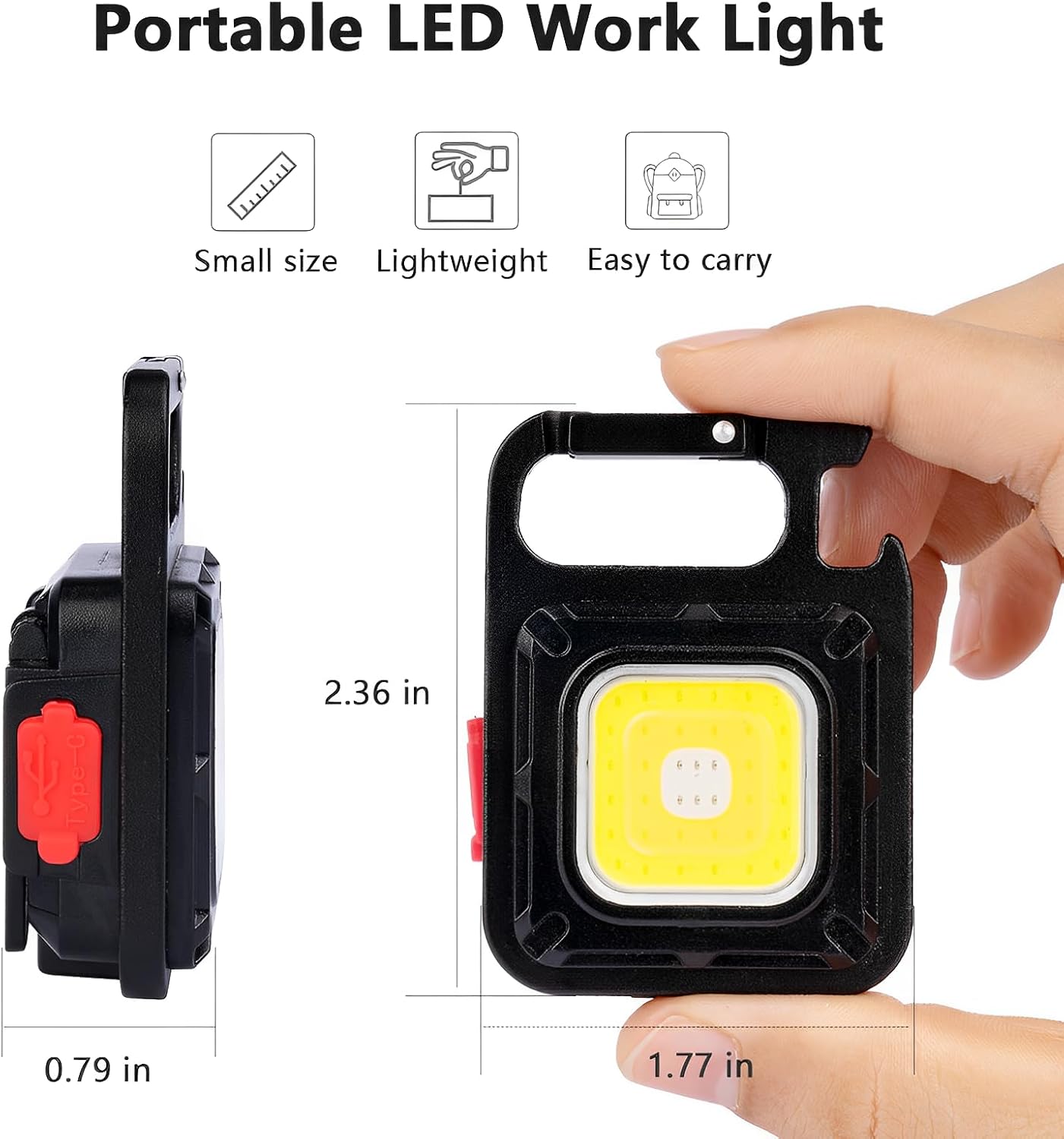 COB Keychain Work Light 2000 Lumens 7 Modes with Red Light Small Keychain Flashlights Magnet Rechargeable Keychain Light COB LED Light Waterproof Portable Mini USB Pocket COB Work Lights (2 Pack)