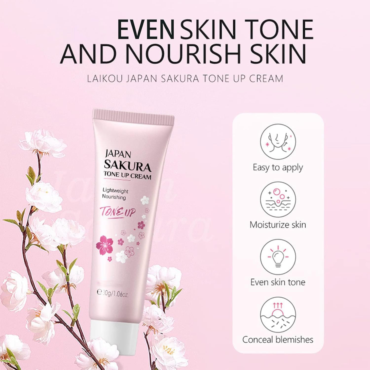 Facial Moisturizer Tone-up Cream, Sakura Essence Glow Cream Face Moisturizer Cream 1.06 Fl OZ Hydrating & Smooth Dry Skin Lightweight Nourishing Facial Skin Instant Tone-Up Lazy Face Cream