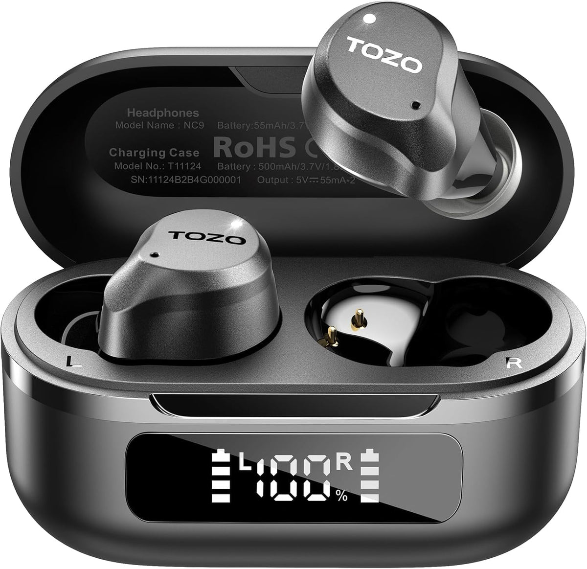 Hybrid Active Noise Cancelling Wireless Earbuds, 6 Mics ENC Clear Call, IPX8 Waterproof, in Ear Bluetooth 5.3 Headphones Stereo Bass Ear Buds 59H Playtime with LED Display 32 EQs via APP