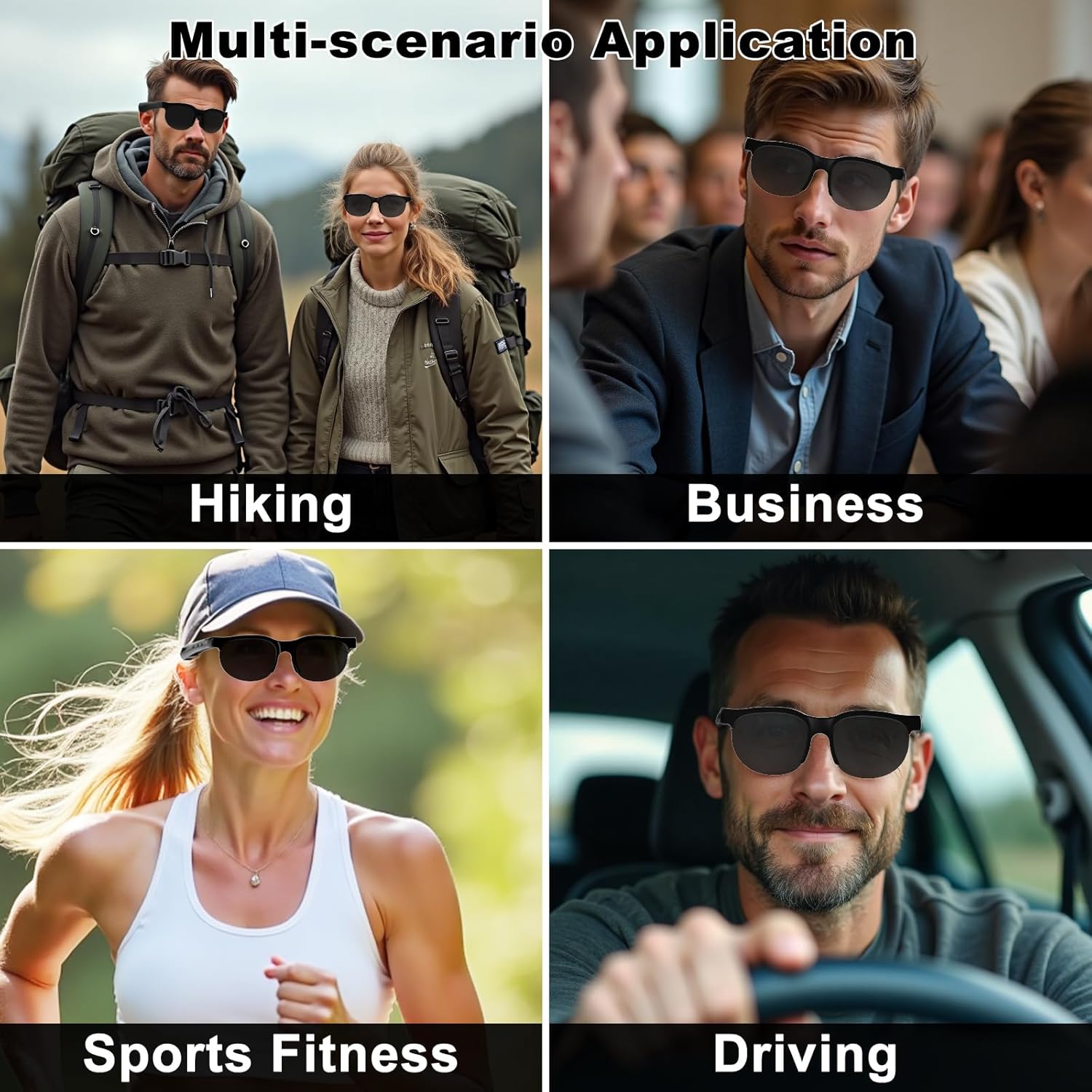 Smart Glasses with AI Translator, Bluetooth Glasses with 150 Translation, Lightweight Sunglasses for Men & Woman, UV Protection, 120H Long Standby, IPX5 Waterproof (Black)