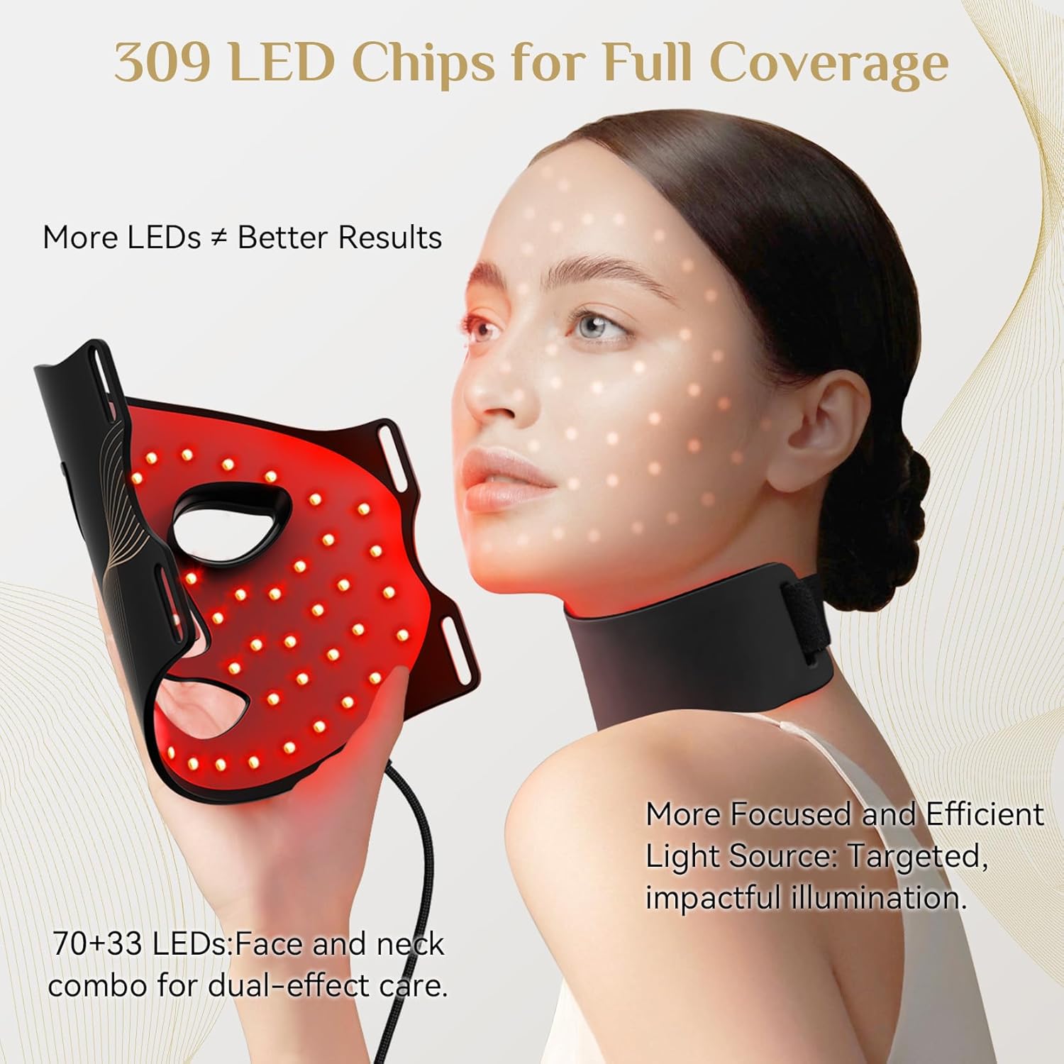 LED Light Therapy Mask Skin Care ， LEDs face mask & neck mask Red - Wavelength for Home Use, – Advanced Skincare Made Easy (Licorice)