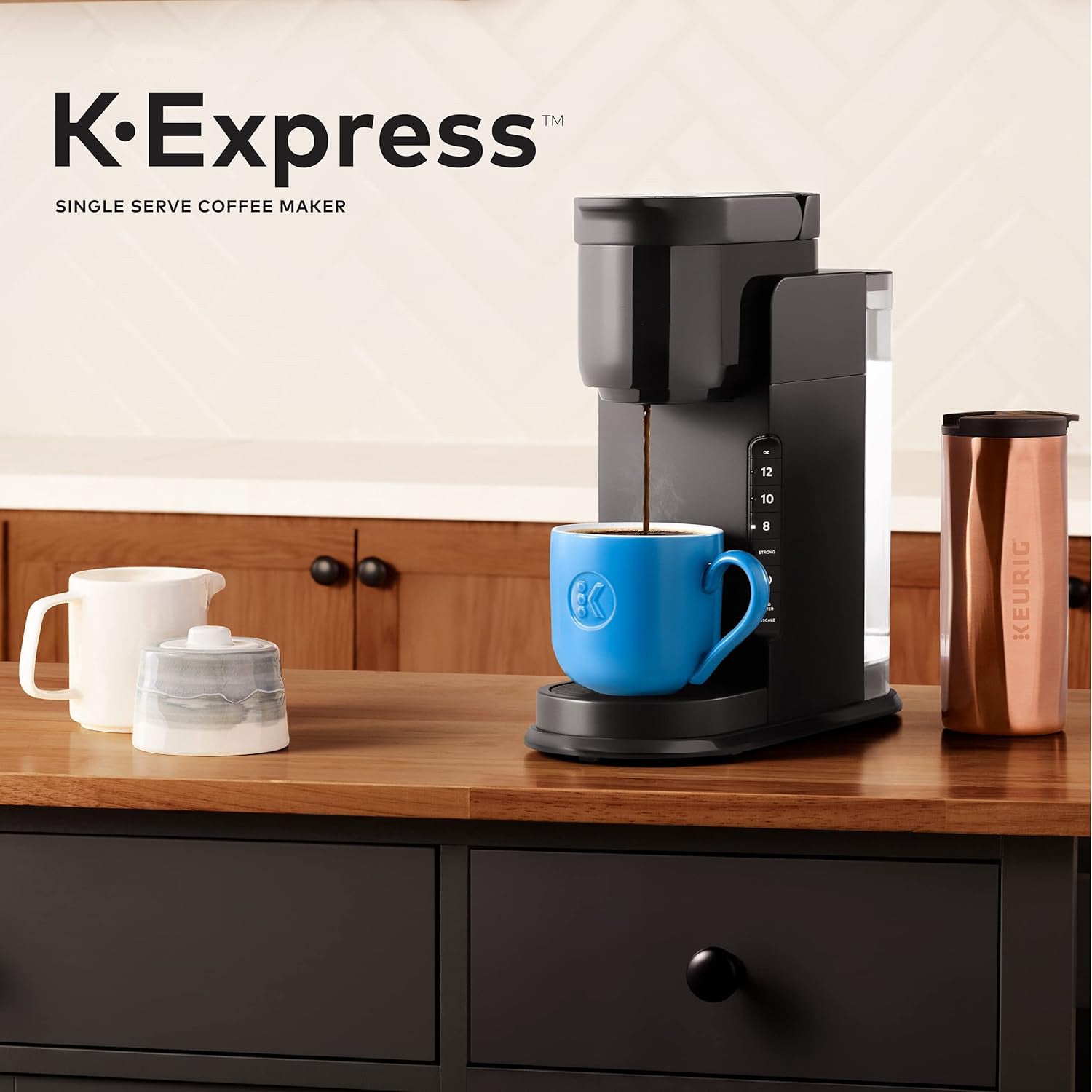 K-Express Single Serve K-Cup Pod Coffee Maker, 3 Brew Sizes, Strong Button Feature, 42oz Removable Reservoir, Black