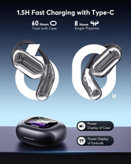AI Language Translation Earbuds, Bluetooth 5.4 Headphones Translator for 144 Languages & Accents, OWS LCD Touch Screen Real-Time Earphones Fit iOS and Android Ideal for Travel Business Learning, Black
