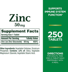 Zinc 50mg, Immune Support & Antioxidant Supplement, Promotes Skin Health 250 Caplets