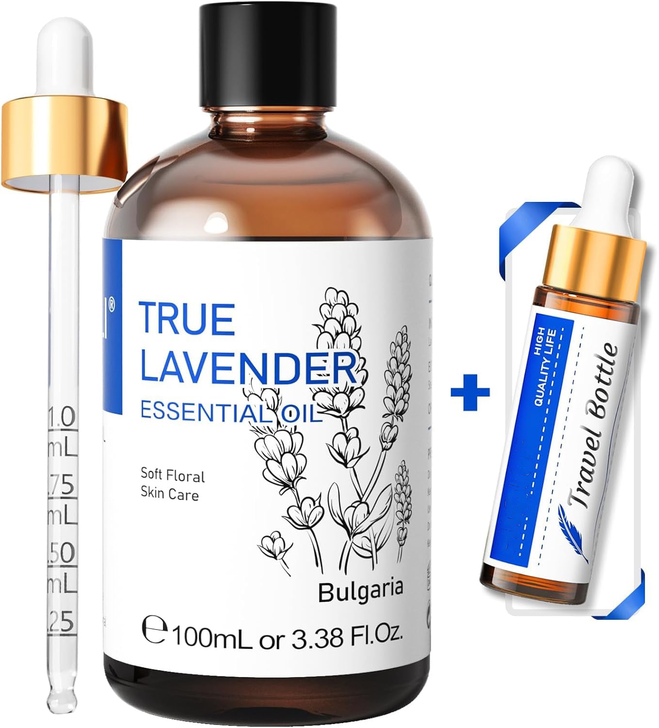 Lavender Essential Oil Pure 100ML, for Aromatherapy Diffuser, Hair, Includes Premium Quality Glass Dropper-3.38 Fl Oz