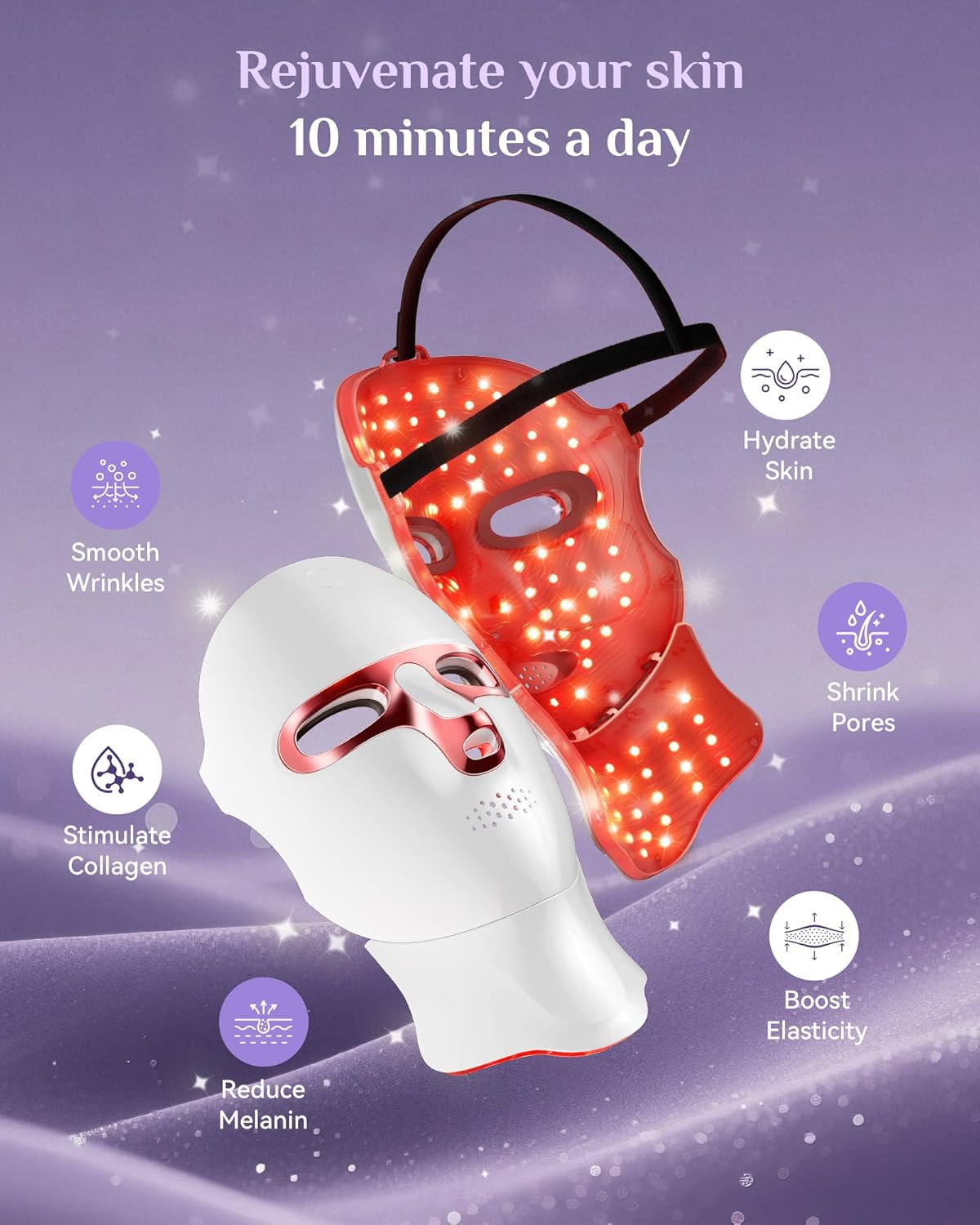 Red Light Therapy Mask for Face & Neck, LED Face Light Therapy,USB C Rechargeable,Infrared Mask for Home Working Travel Yoga