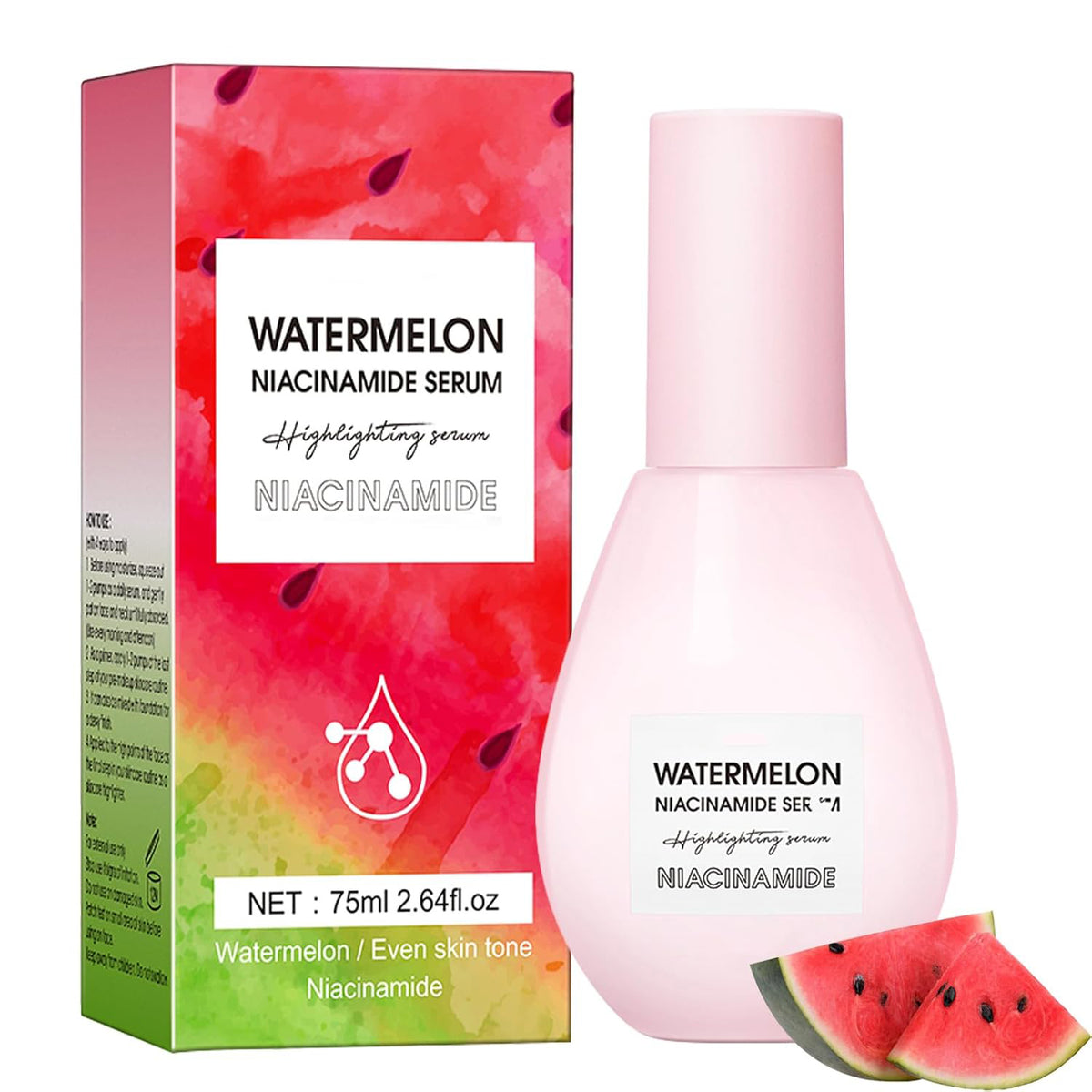 Watermelon Niacinamide Facial Serum,Watermelon Moisturizer Serum,Pore Minimizer & Niacinamide Glow Serum,Makeup Primer,Lightweight Hydrating Serum & Priming Liquid Highlighter (1PC,75ML