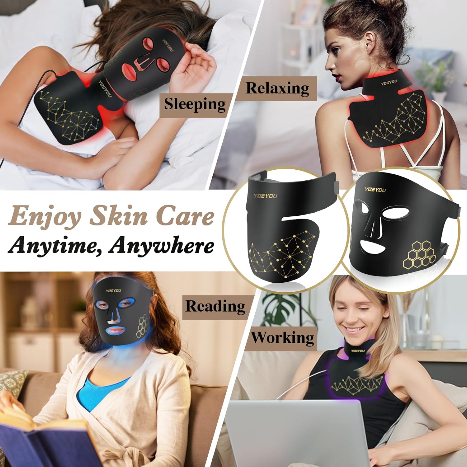 Red Light Therapy for Face and Neck, Infrared LED Mask Light Therapy 4 Light Waves with 850nm Near Infrared, Portable Rechargeable Red Light Therapy Mask Skincare Device for Facial Rejuvenation