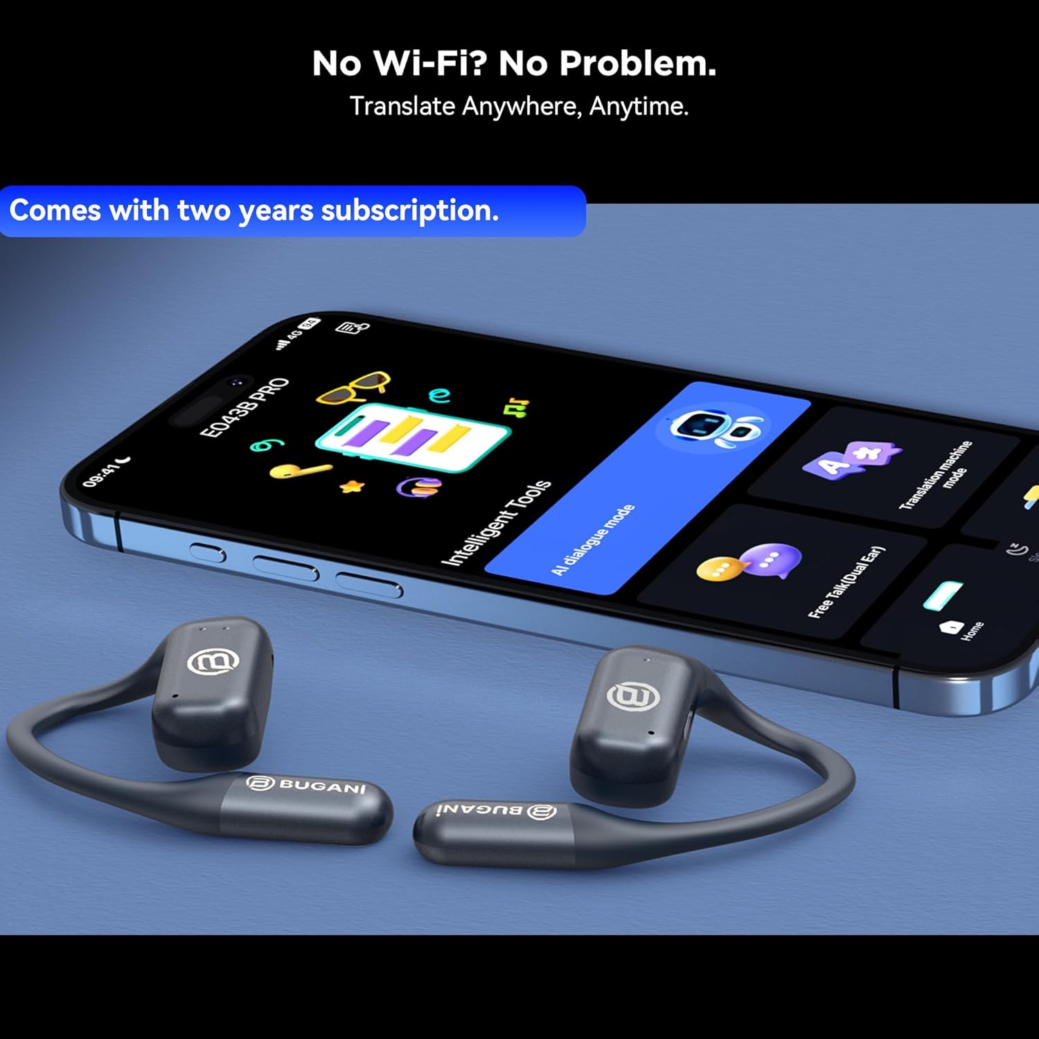 AI Language Translation Earbuds Real Time, 3-in-1 AI Translator Earbuds,5.4 Bluetooth Headphones,40 Languages Translation with Al Semantic Tech (Blue)