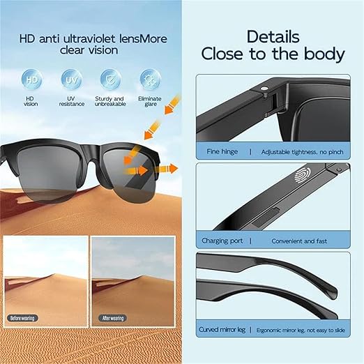 Bluetooth Smart Wireless Sunglasses Voice Control Microphone and Touch Speakers Outdoor UV Sunglasses for Men Women