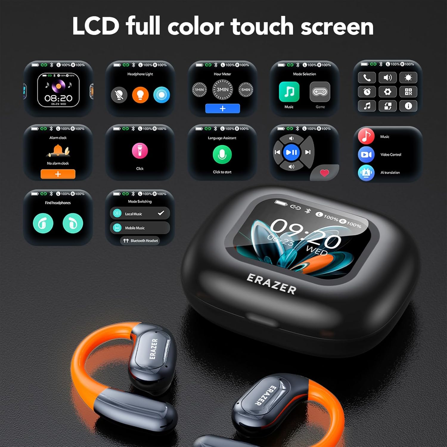 AI Translation Earbuds Real Time, OWS Real-Time Translator Earbuds for 134 Languages LCD Touch Screen, Two Way Translation Headphones for Travel, Business, Learning, Compatible with iOS & Android