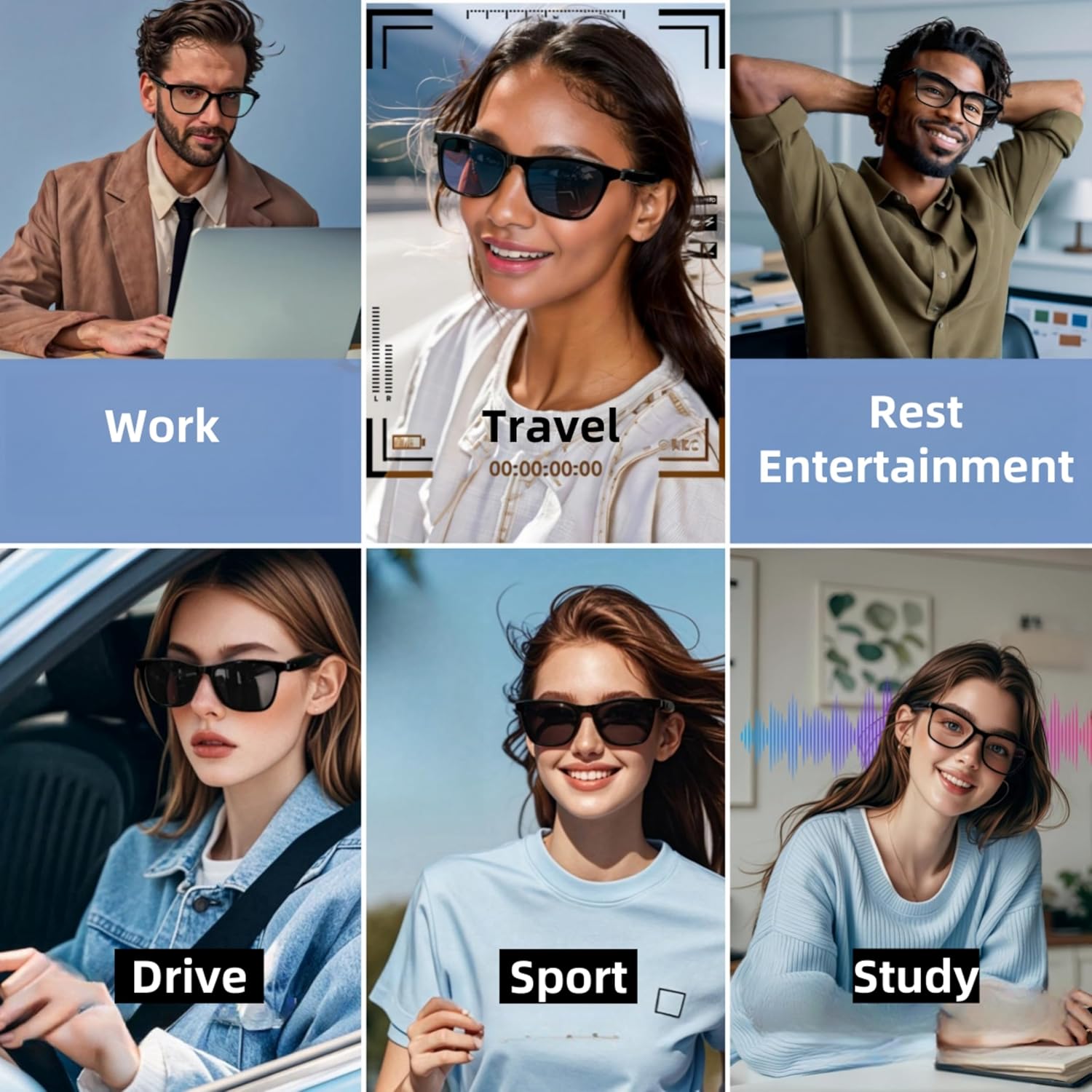 2-in-1 Smart Glasses for Women, Bluetooth Glasses for Women/Men with Speaker, Unisex Sunglasses, Blue Light Blocking & Polarized Lenses, Hands-Free Calls, UV400 Protection for Driving/Outdoor