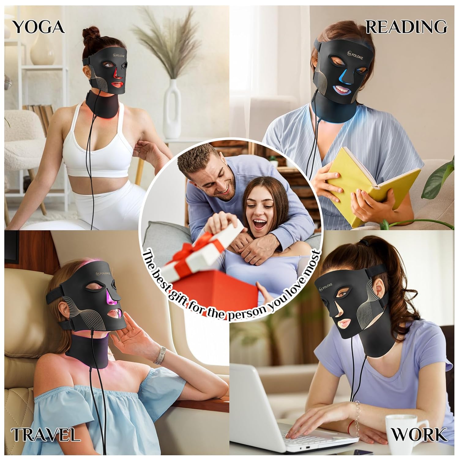 LED Light Therapy Mask Skin Care ， LEDs face mask & neck mask Red - Wavelength for Home Use, – Advanced Skincare Made Easy (Licorice)