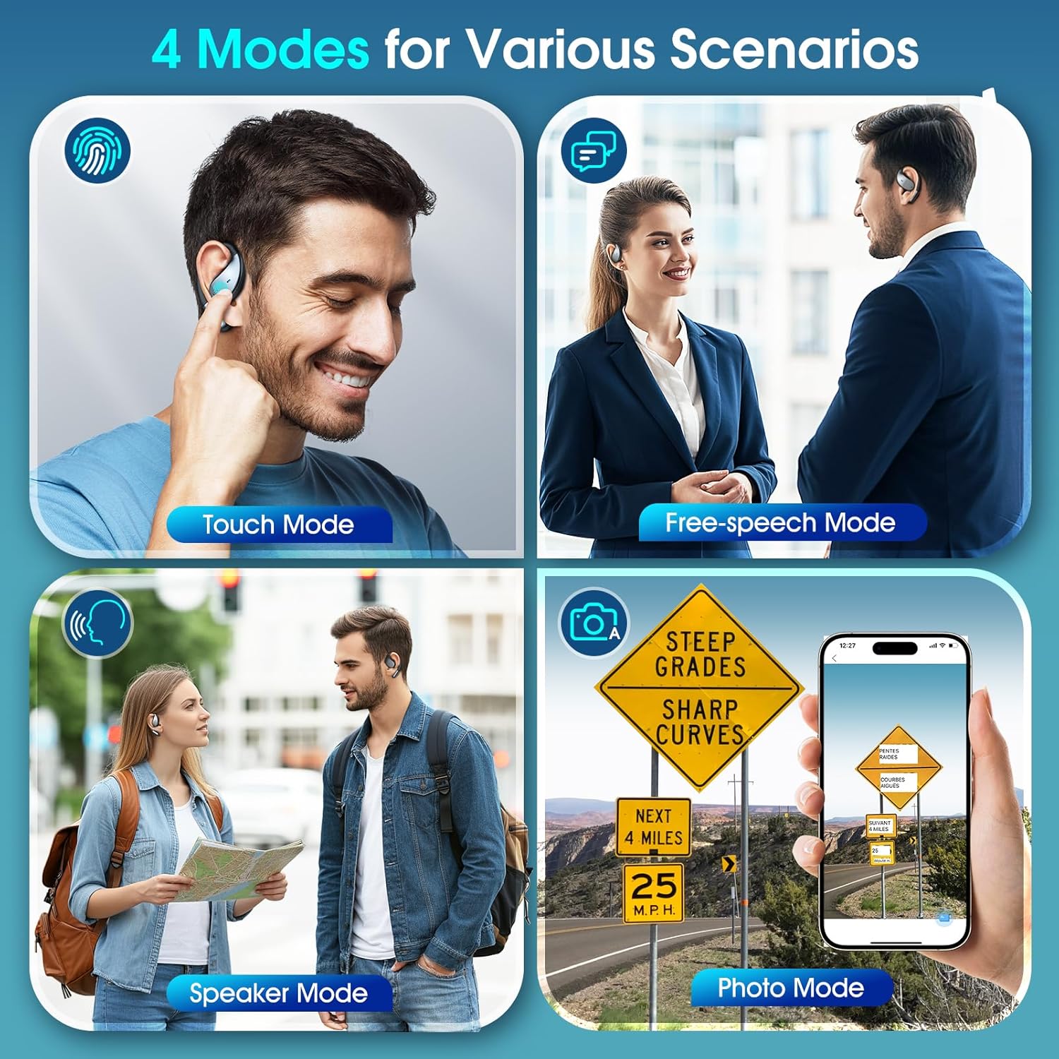 AI Translation Earbuds Real Time, 6 in 1 Instant Language Translator Earbuds 144 Languages & Accents, 8 Offline, Voice/Video Call, Wireless OWS Translating Earbuds for Travel Business Learning