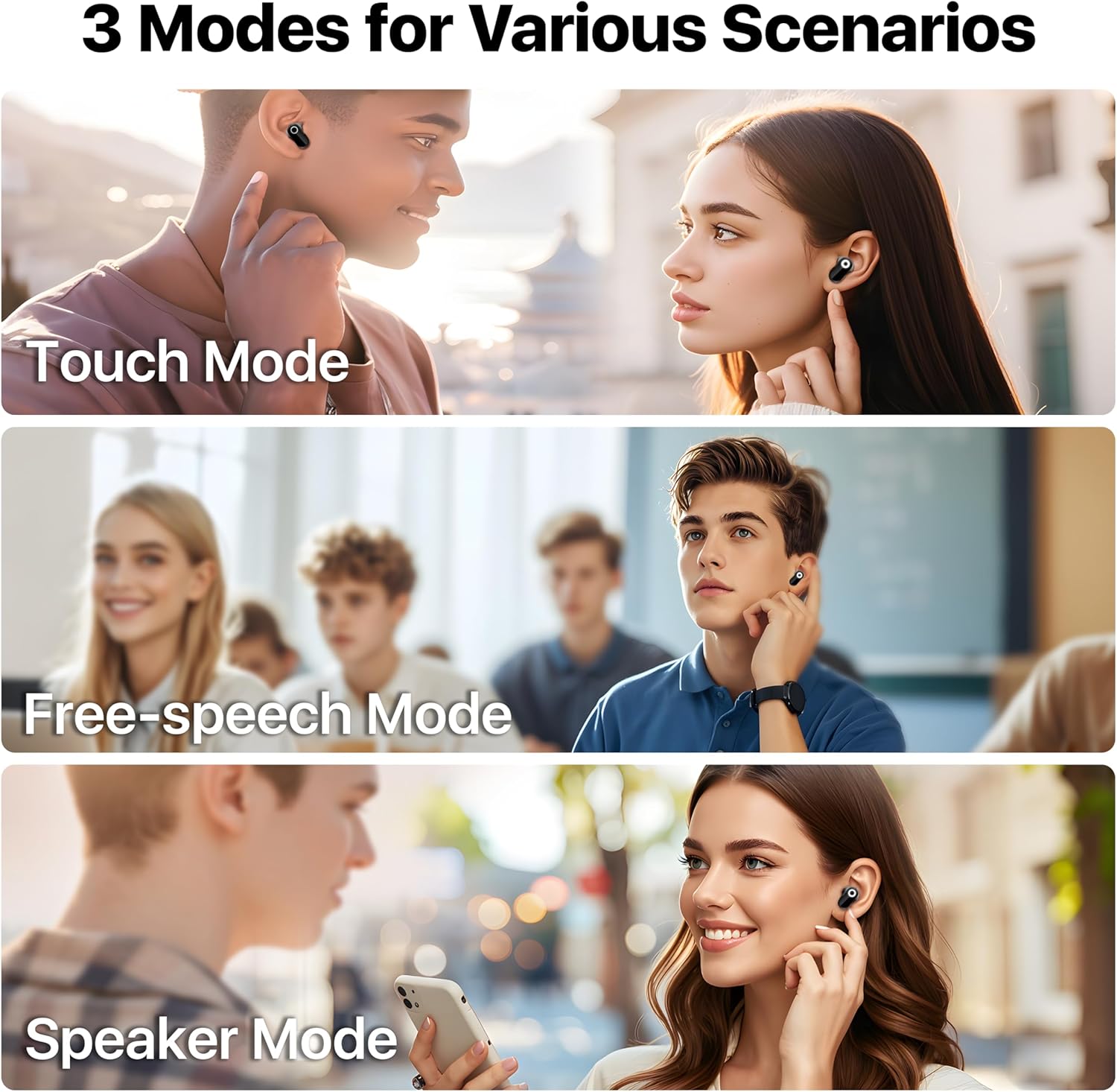 AI Language Translator Earbuds, OWS Real-Time 3-in-1 Translation Earbuds 144 Languages & Accents, Translation Device for Travel Business Learning,Black